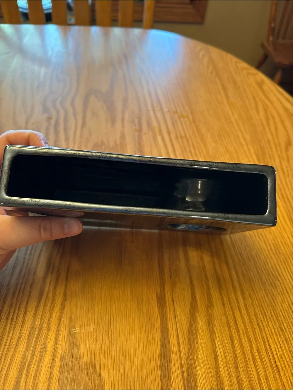 Black Rectangular Decorative Vase with Circular Cutout